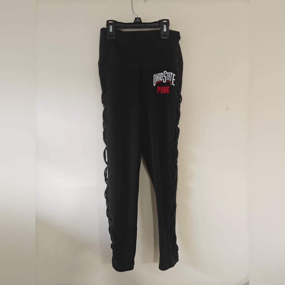 Victoria's Secret PINK Ohio State Mesh Panel Black Leggings Size XS